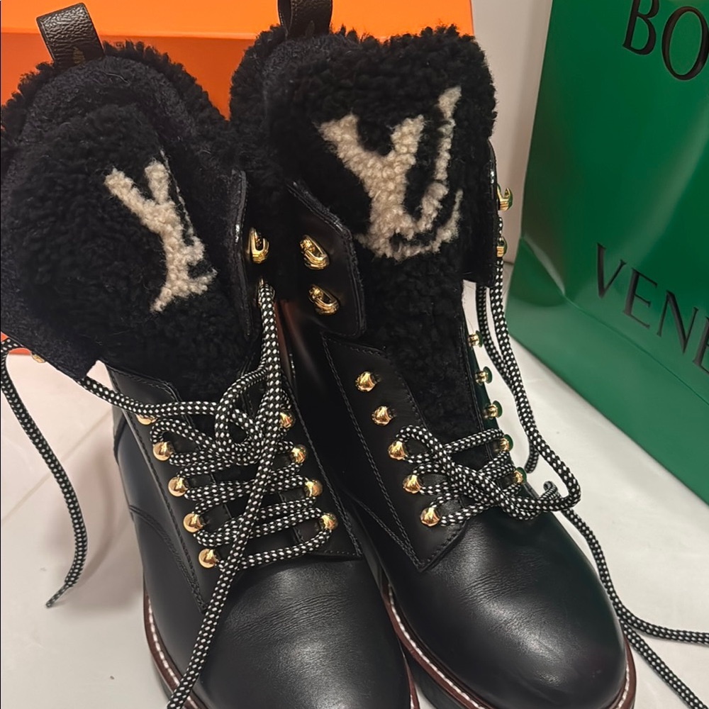 Louis Vuitton Black and White Lace Up Boots